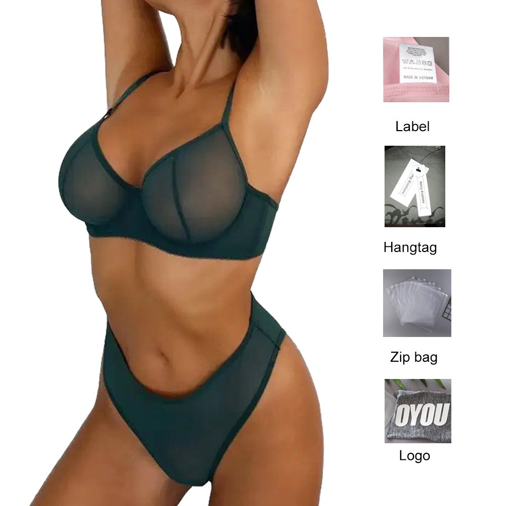 Private Label High Quality Lingerie Sets Transparent Bralette De Encaje Women's Underwear Lace Mesh Bra Set