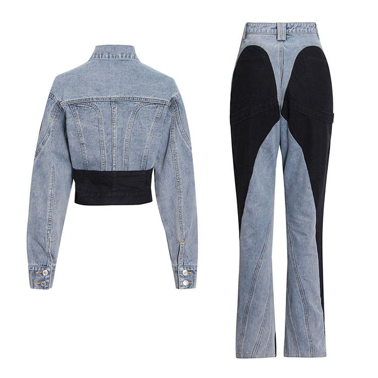 Elegant Casual Pants Color Block Set Women Trendy Pant Jackets Sets Suits