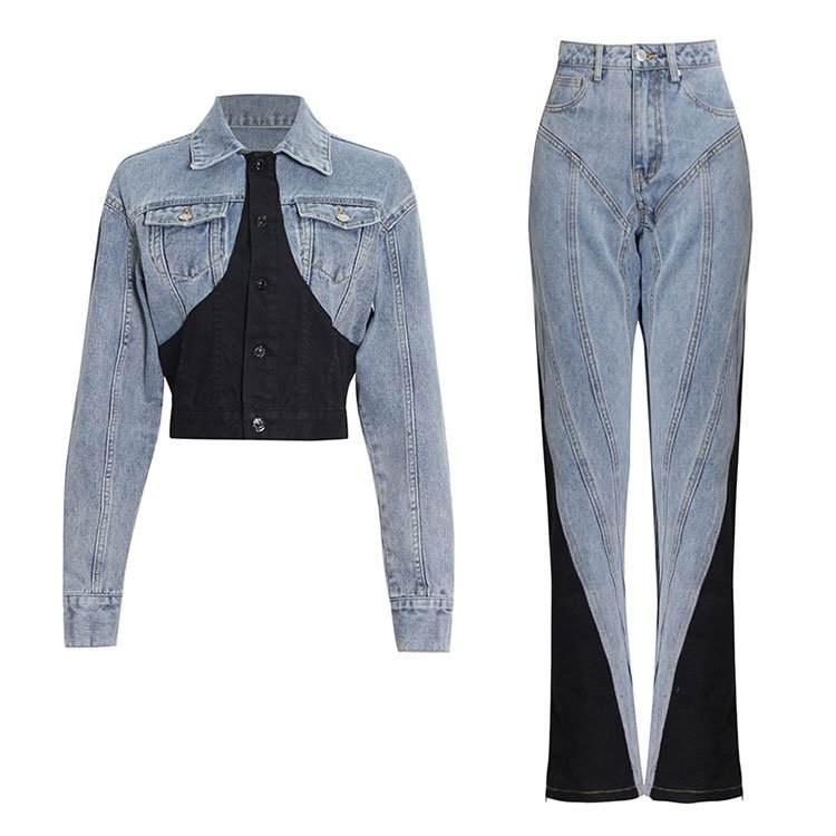 Elegant Casual Pants Color Block Set Women Trendy Pant Jackets Sets Suits