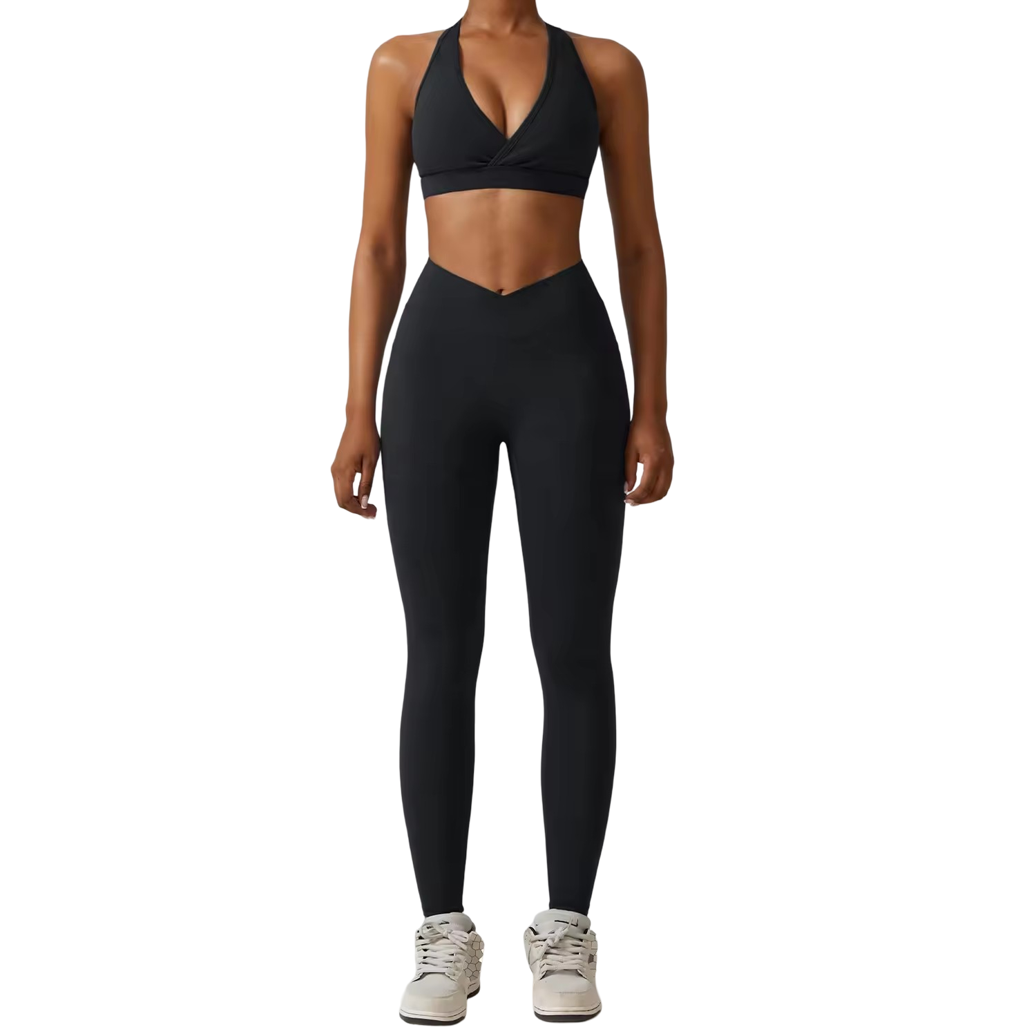 Women sets Ribbed Halter straps two piece short set women top bras gym fitness workout scrunch butt shorts activewear set