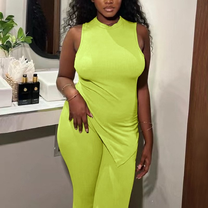 2023 New Collection Casual For 0-Neck Sleeveless Asymmetry Bottom Wide legs Pants Women's Sets