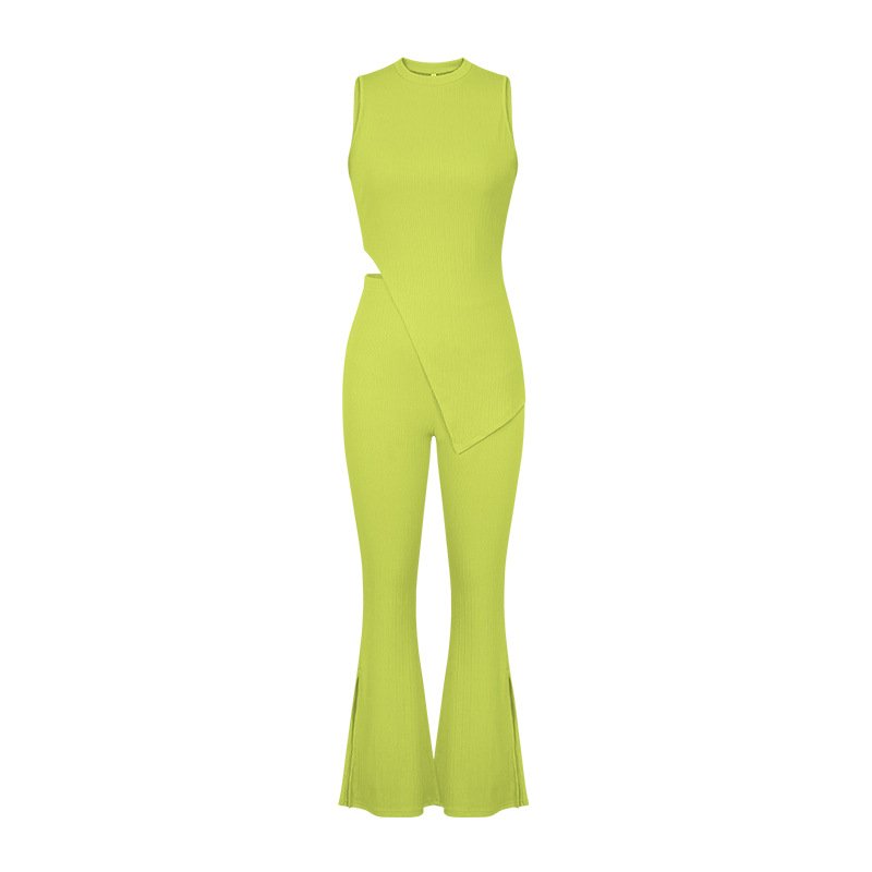 2023 New Collection Casual For 0-Neck Sleeveless Asymmetry Bottom Wide legs Pants Women's Sets