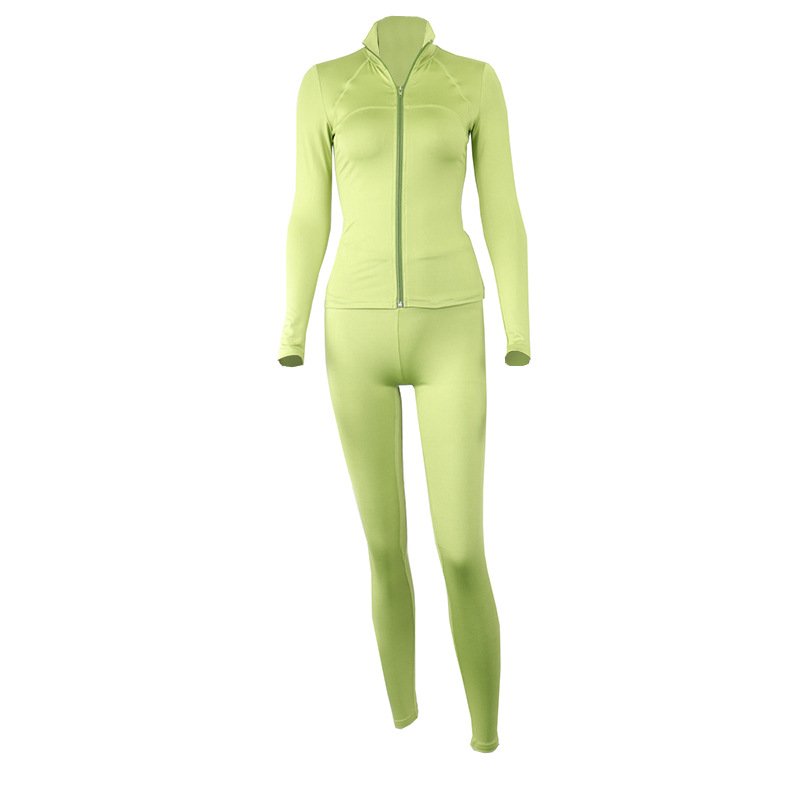 Casual Sports Solid Yoga Zipper Top Bodycon Leggings Fitness Training & Jogging Two 2 Piece Set Pant Set Track Suit Women's Sets