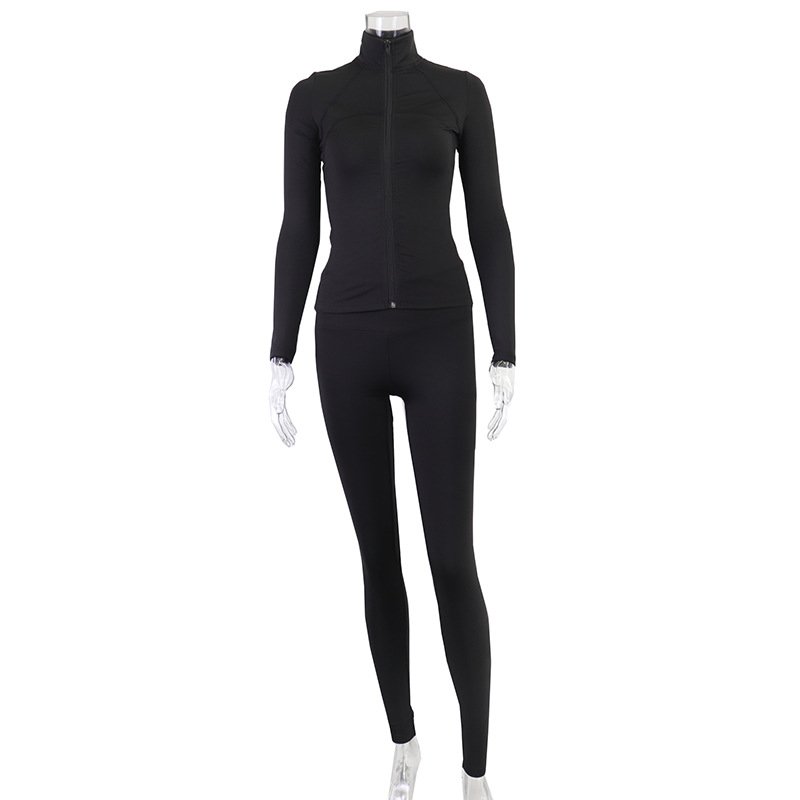 Casual Sports Solid Yoga Zipper Top Bodycon Leggings Fitness Training & Jogging Two 2 Piece Set Pant Set Track Suit Women's Sets