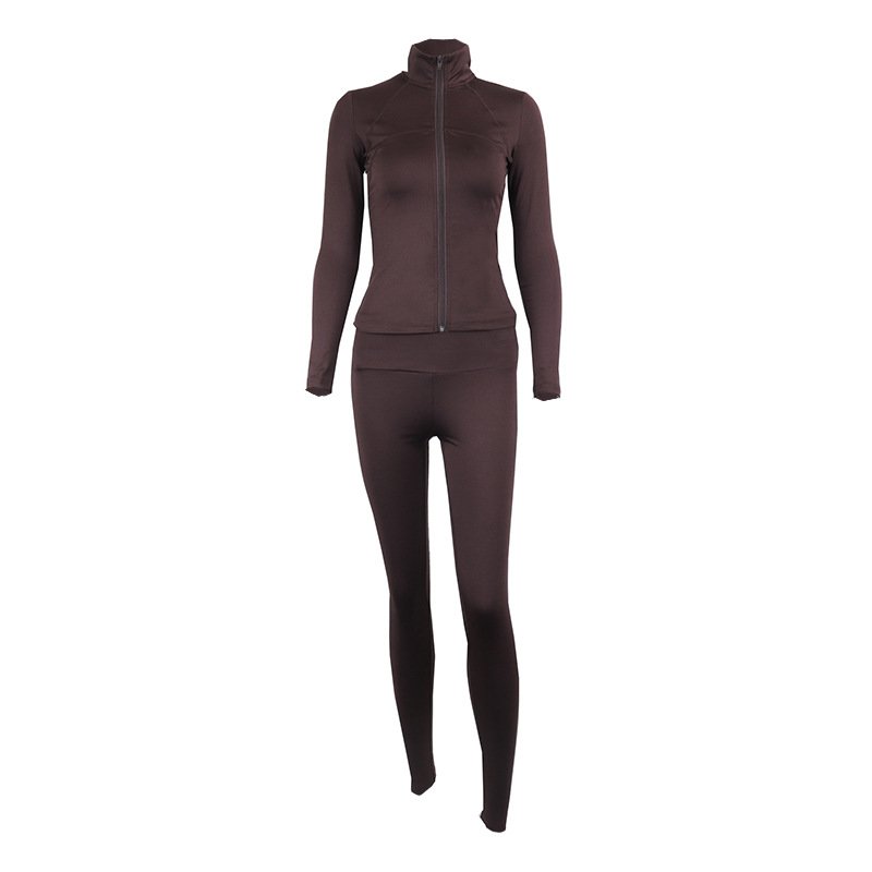 Casual Sports Solid Yoga Zipper Top Bodycon Leggings Fitness Training & Jogging Two 2 Piece Set Pant Set Track Suit Women's Sets