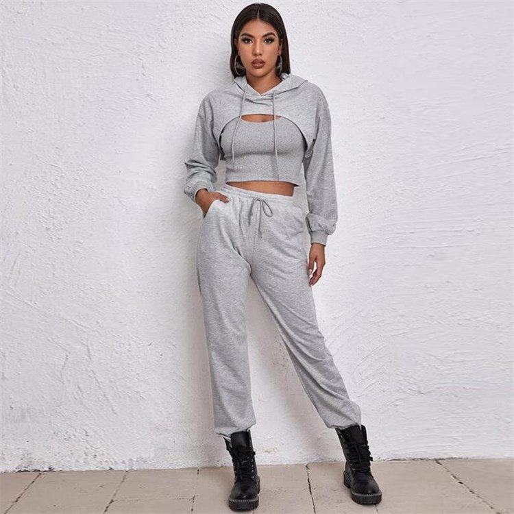 Spring Tracksuits For Women Hoodie Loose Vest Sweater Pants Fall Clothes 2022 Jogging Fitness Three-piece Women's Sets