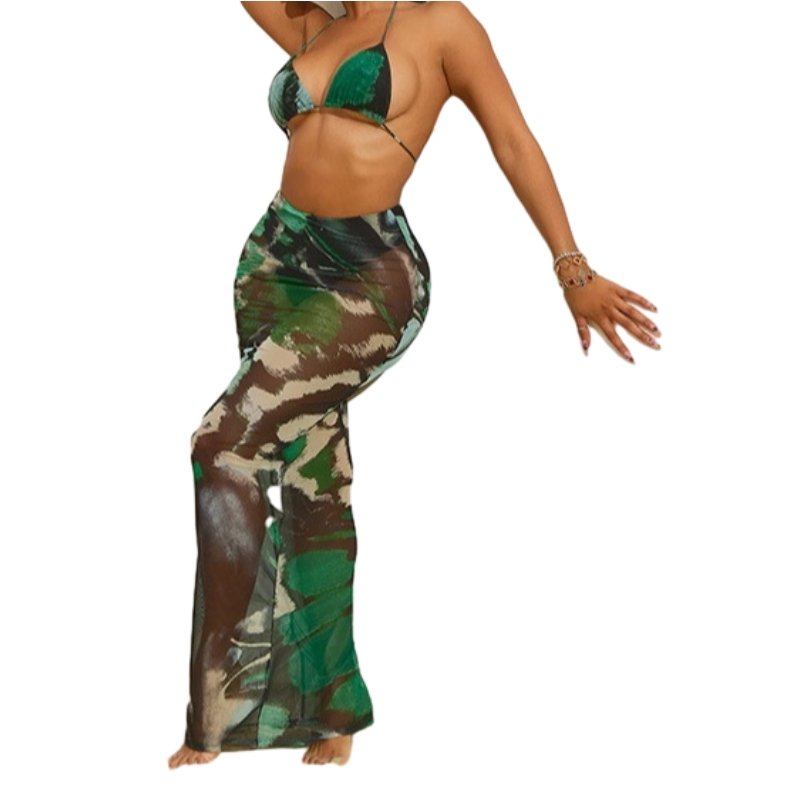 New Arrival Stylish Printed Two Piece Sexy Bikini with Maxi Dress Summer Women Two-Piece Set Sehe Fashion