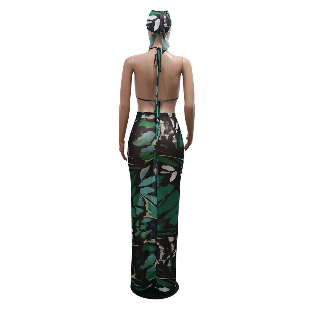 New Arrival Stylish Printed Two Piece Sexy Bikini with Maxi Dress Summer Women Two-Piece Set Sehe Fashion