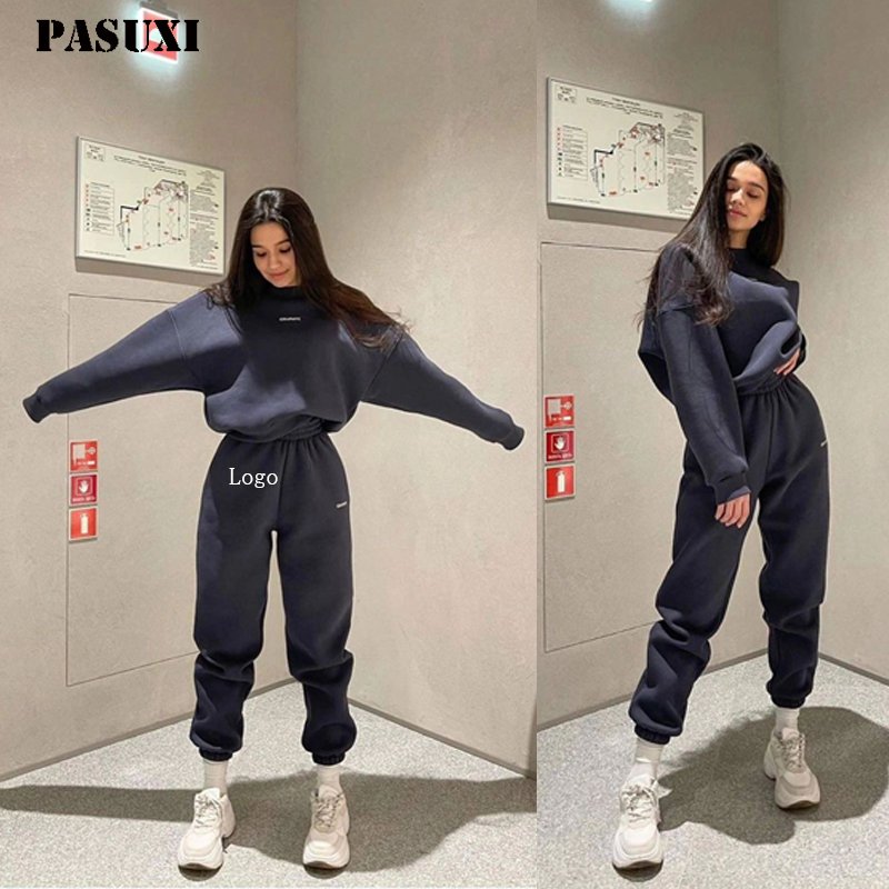 PASUXI Custom Round Neck Fitness Woman Sportswear Two Piece Sports Running Tracksuit Casual Activewear Sets For Women