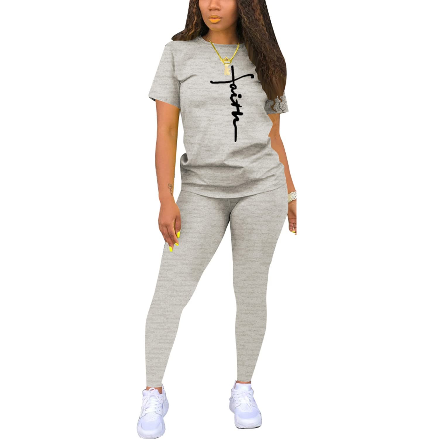 Bomblook QWST67 Women's Summer Casual Outfit Hot Sale Cotton Short Sleeves Neon Print Two-Piece Skinny Knitting Shorts Set
