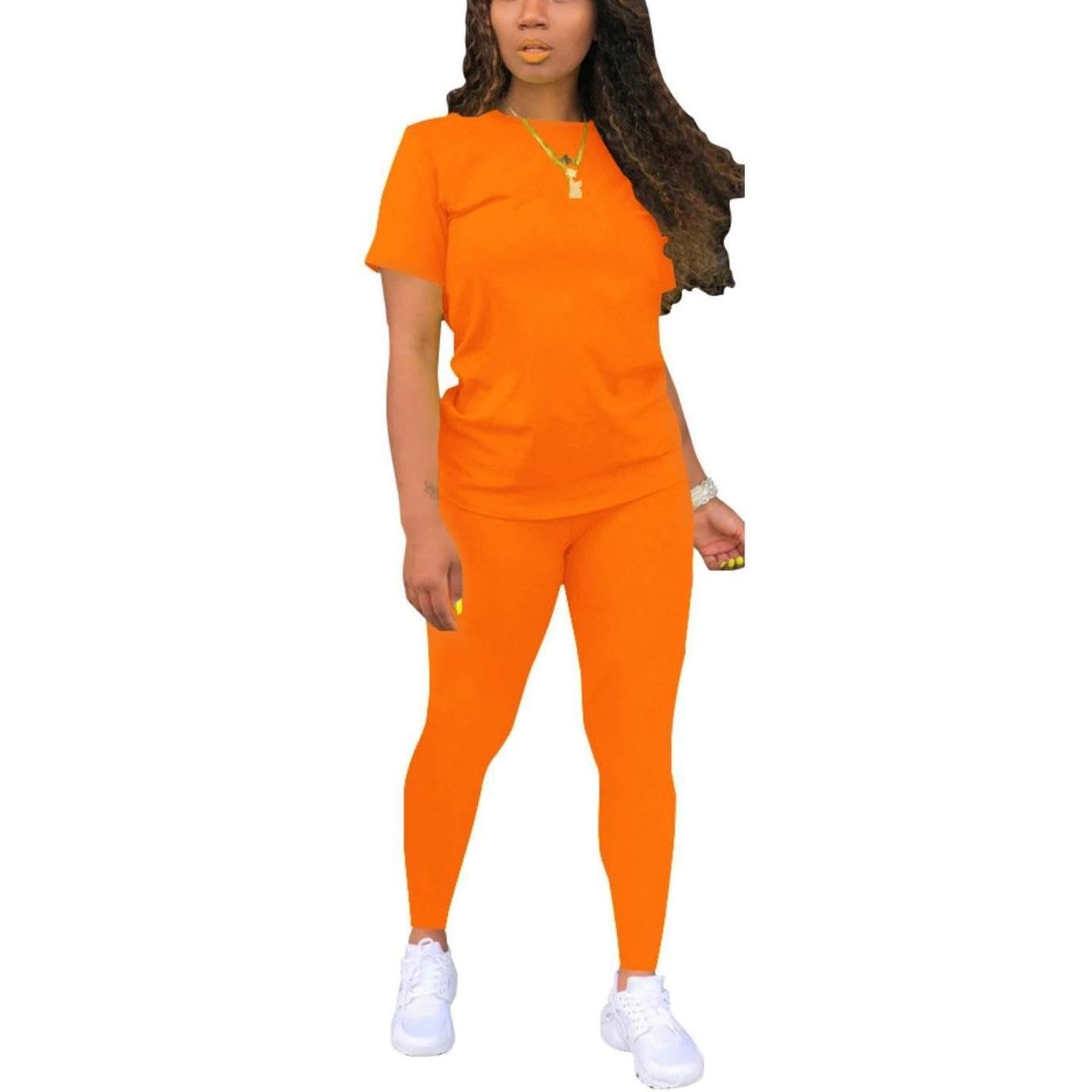 Bomblook QWST67 Women's Summer Casual Outfit Hot Sale Cotton Short Sleeves Neon Print Two-Piece Skinny Knitting Shorts Set