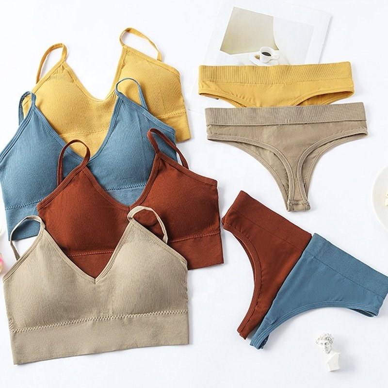 FF1663 Women Solid Lingerie Set Seamless Cotton Bra and Panty Underwear No Steel Ring Girl Sports Bra and Panties Sets
