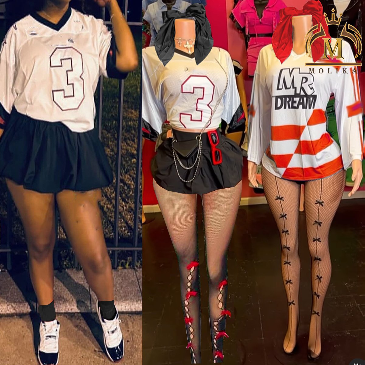 Trendy Women Cute Outfits Mesh Jersey Shirts Top+Skirt+Bow+Pantyhose 3 Piece Matching Y2K Dresses Jersey Sets Women Clothing