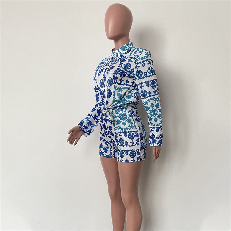 printed women casual 2 piece bandage short sleeve shirt cardigan crop top and shorts set women lounge wear clothing for women