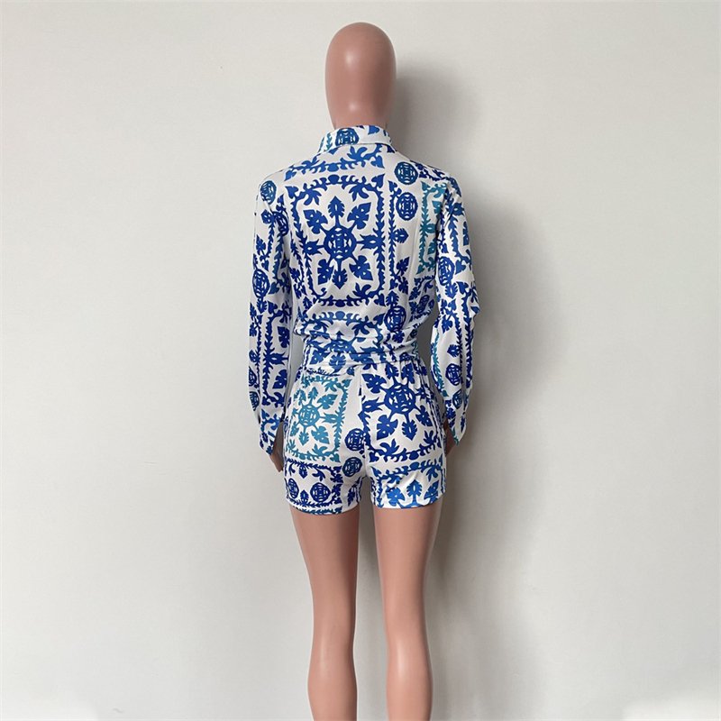 printed women casual 2 piece bandage short sleeve shirt cardigan crop top and shorts set women lounge wear clothing for women