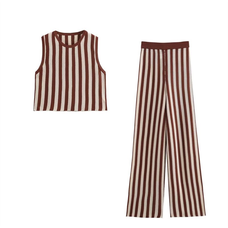 TAOP&ZA women's summer 2024 summer versatile patchwork tailoring high waist knitted striped wide-leg pants 8779172 8779171