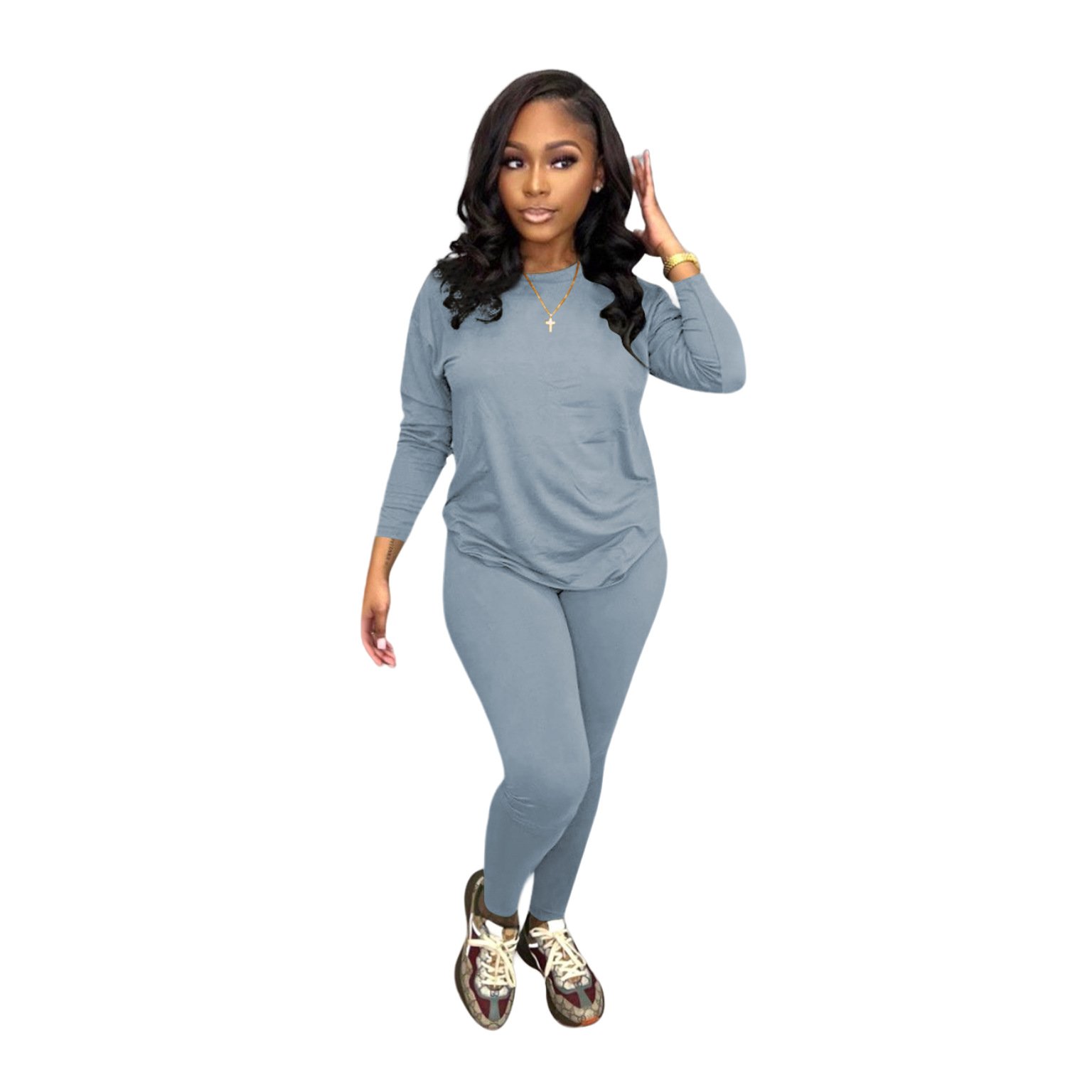 Fashion Milk Fiber Long Sleeve Loungewear Women Sets Custom Logo Elasticity 2 Piece Set Women Polyester Sports Women Clothing