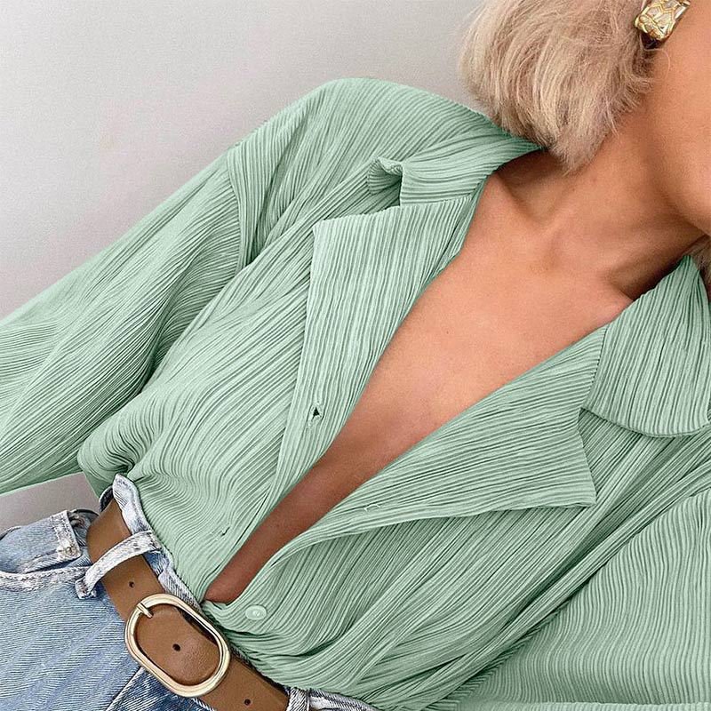 Fall new fashion pleated design long sleeve shirt suits straight pants loose casual women's two-piece sets