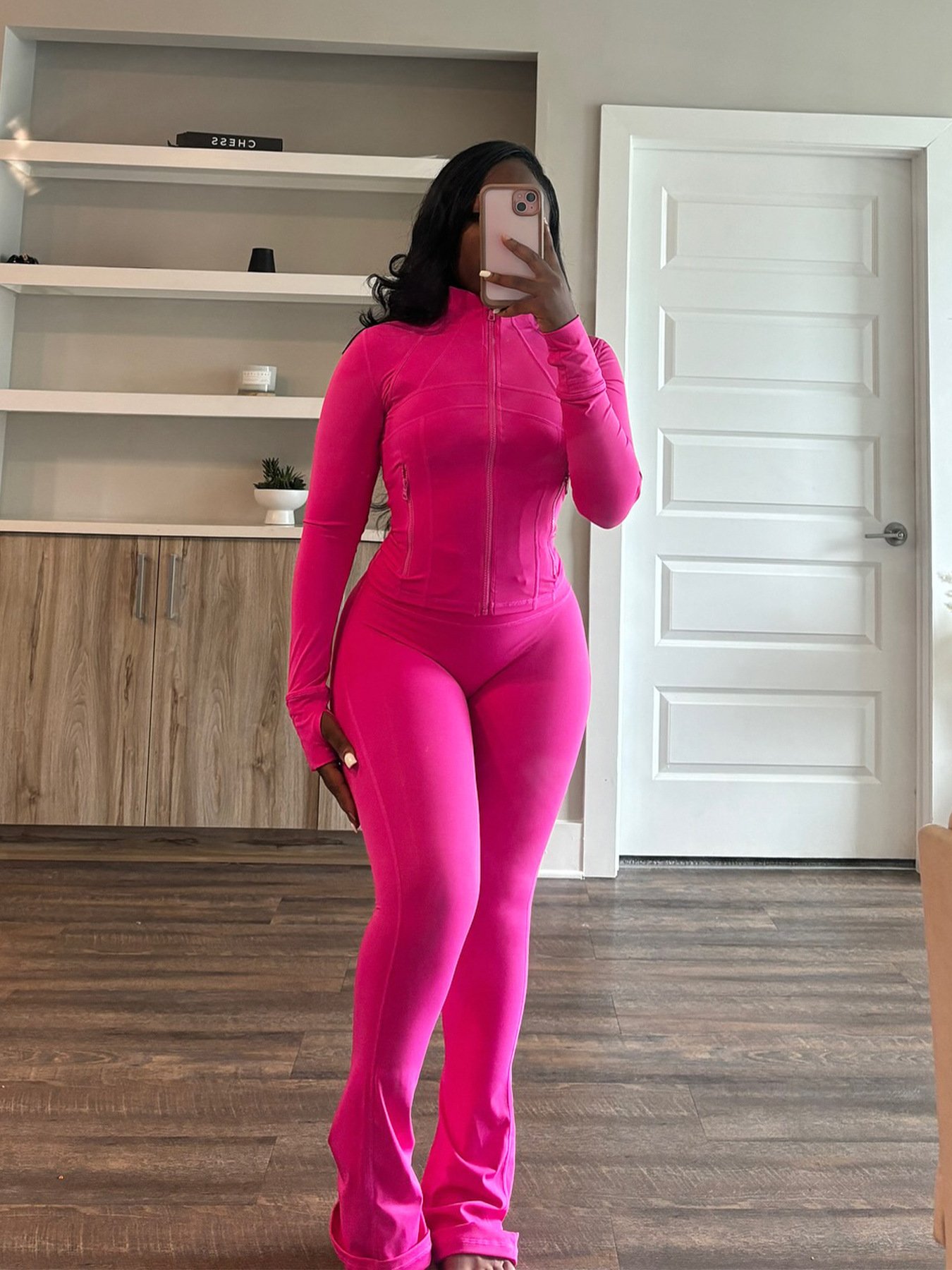 Peeqi HR24057 sexy sportswear two piece pants set long sleeve zippers top flared pants suit slimming workout tracksuit for women