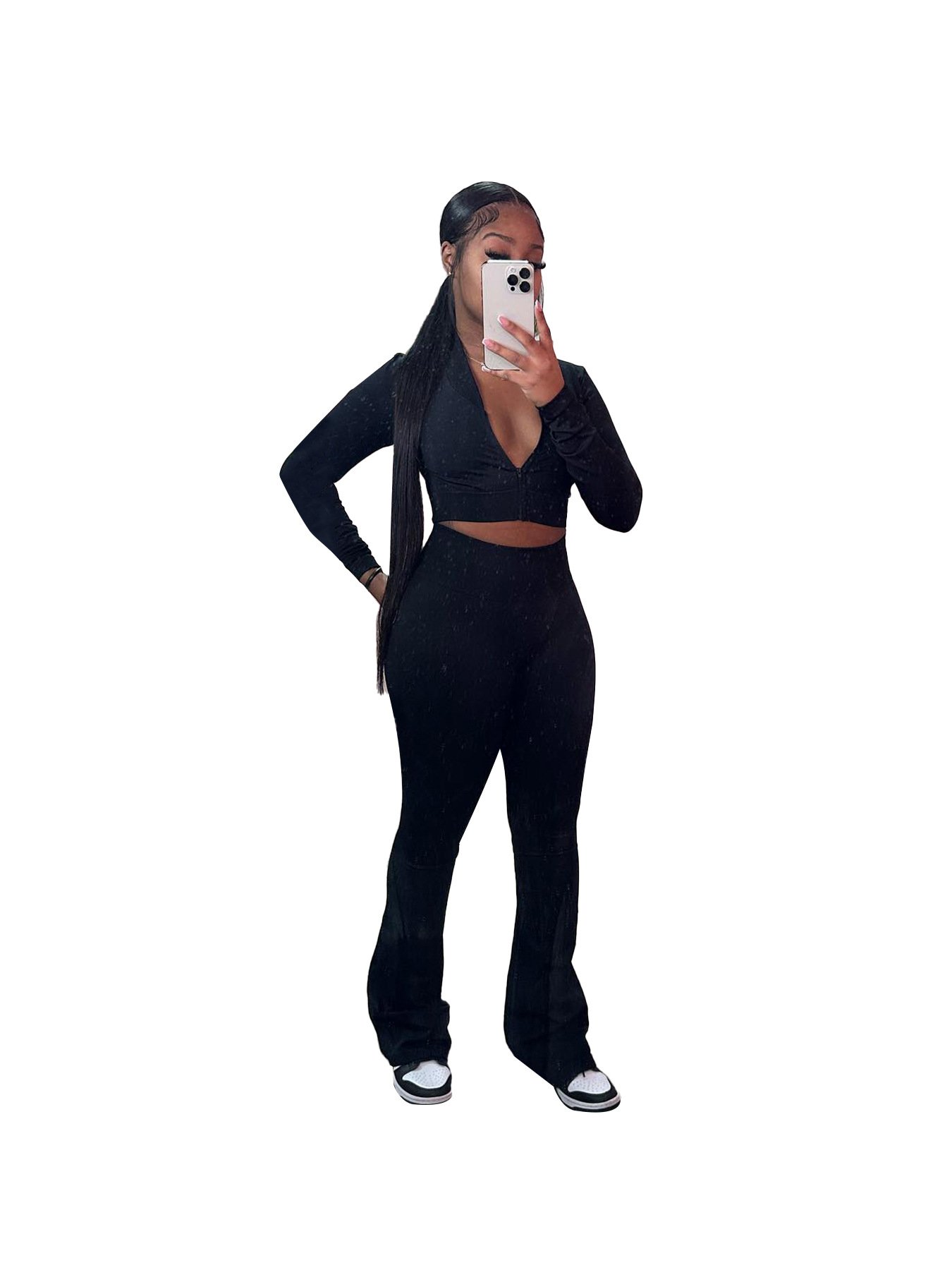 Trending Design Plus Velvet fashion Leisure Suit Solid Color Long Sleeved Three Piece Set Women's Clothing