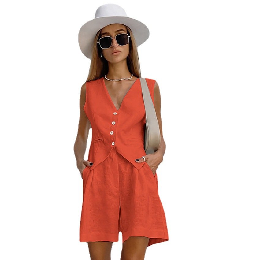 Wholesale 2024 Casual daily suit Cotton Tank top vest shorts two pieces Women's sets