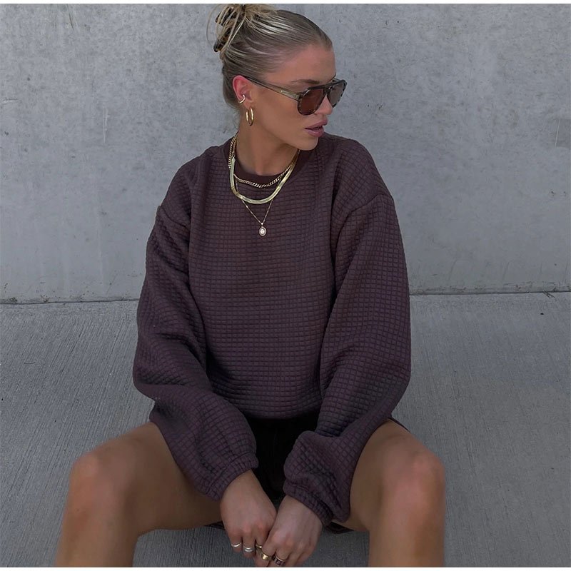 Women's Tracksuit Casual Waffle Shorts 2 Piece Sets Sweatshirt And Mini Shorts Suits Female Loose Streetwear Outfits