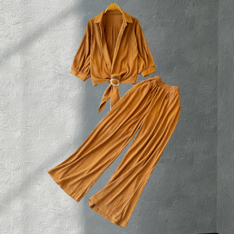 Boutique Wholesale 2024 Autumn New Style Fashionable Age Reducing and Slimming Wide Leg Pants Personalized Shirt Women's Set
