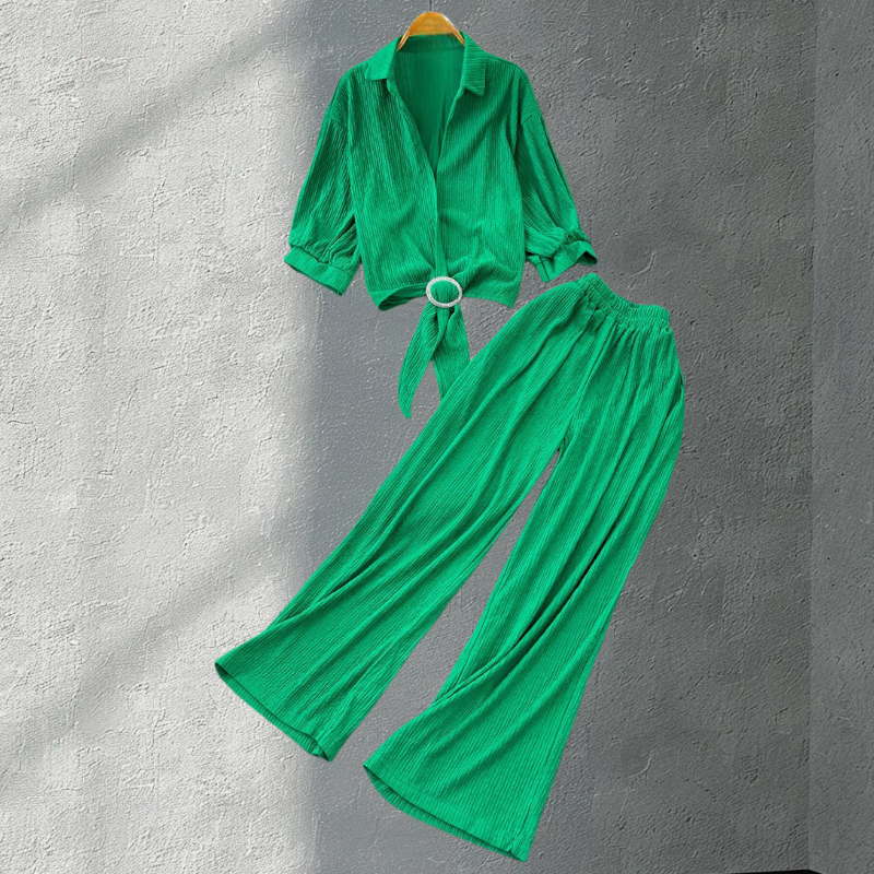 Boutique Wholesale 2024 Autumn New Style Fashionable Age Reducing and Slimming Wide Leg Pants Personalized Shirt Women's Set