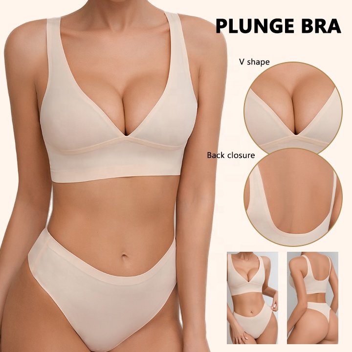 Sharicca Customized Logo No Show High Waist Thong And Bra Set Underwear Women V Shape Bra And Panties Sets