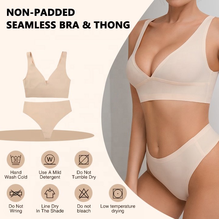 Sharicca Customized Logo No Show High Waist Thong And Bra Set Underwear Women V Shape Bra And Panties Sets