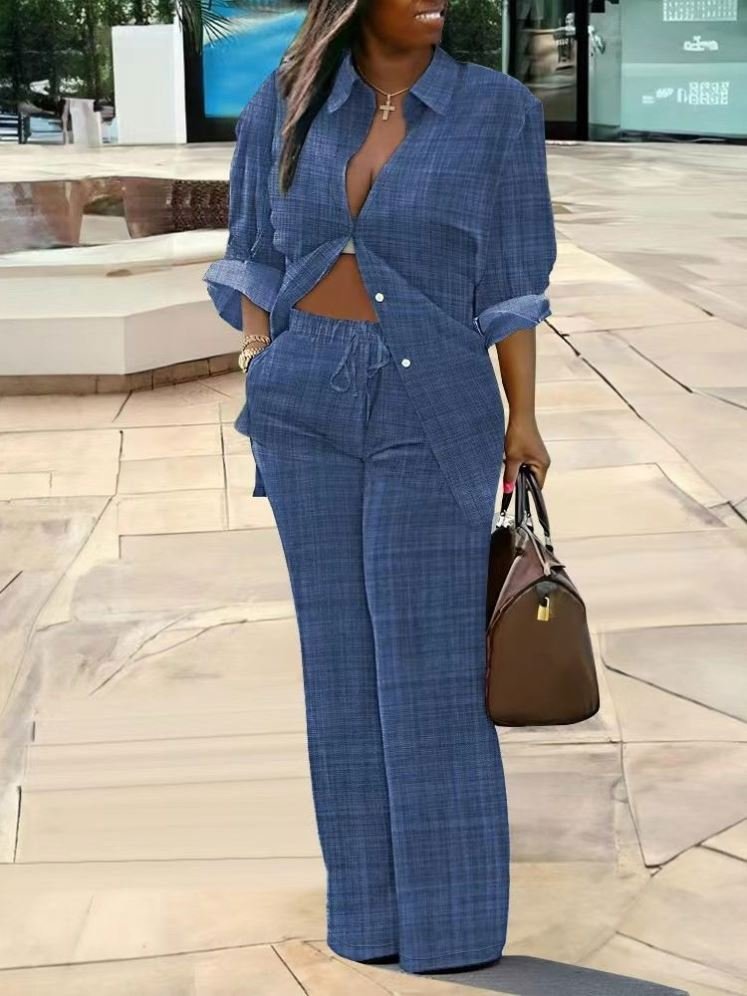 dropshipping products spring fall women's clothes ladies fashion print casual loose shirts trousers pants two piece women sets