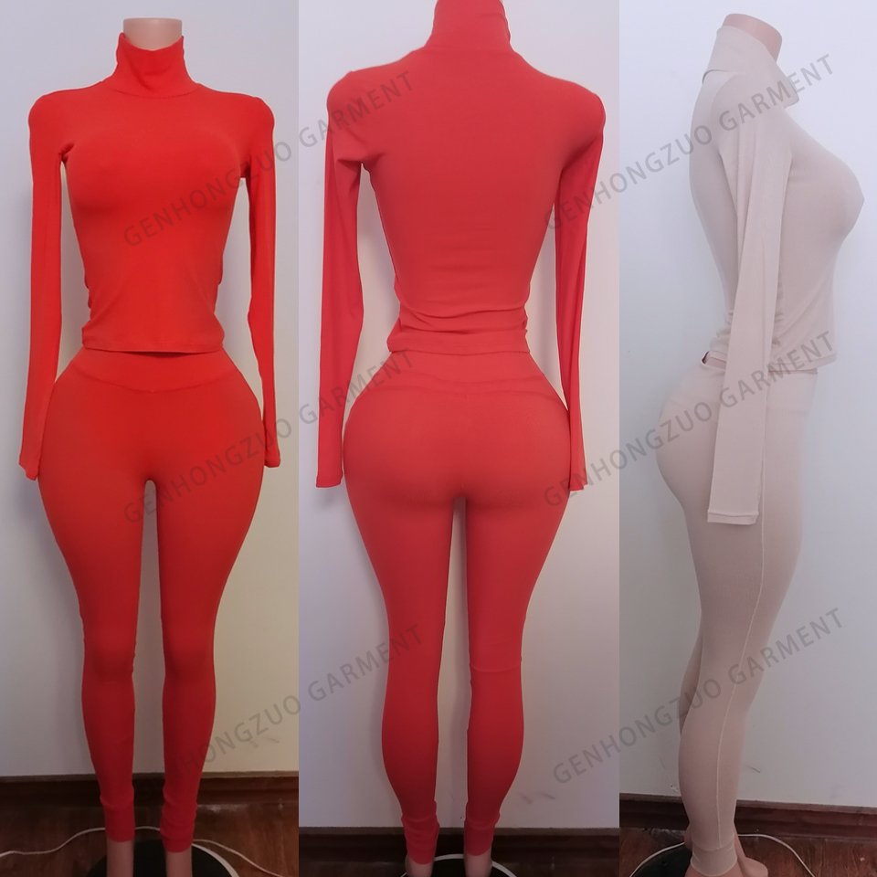 Manufacturer Custom Women Two Piece Sets 2024 Viscose Jersey Basic Loungewear Set Zip Thumb Hole Jacket Top Flare Pants