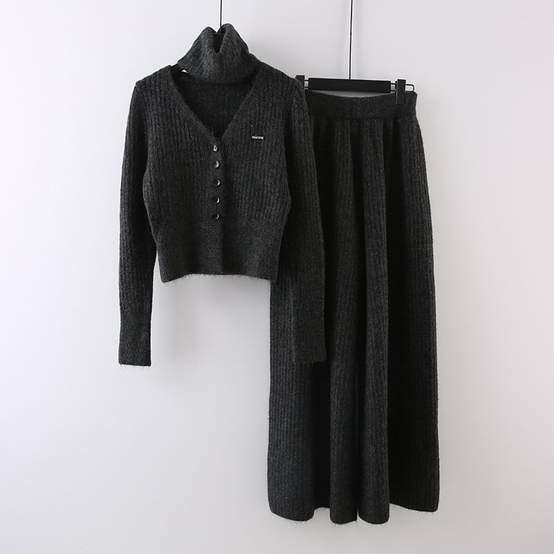 Boutique Wholesale 2024 Autumn New Fashionable V-neck Knitted Sweater Cardigan Wide Leg Pants Women's Set