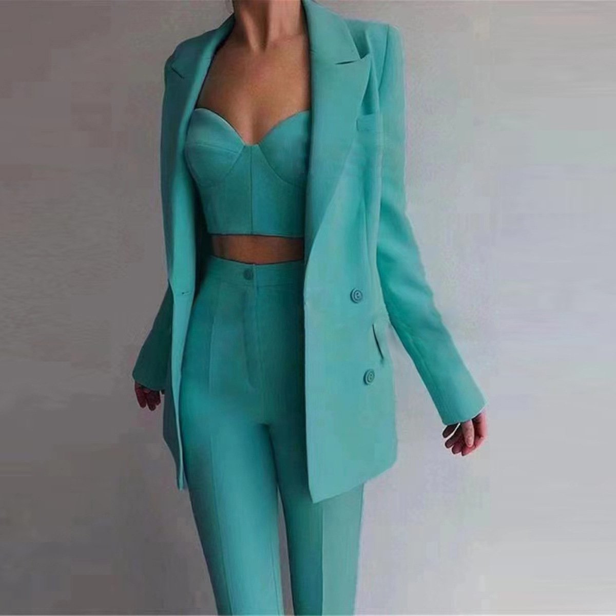Women's Suits Sets New Arrivals 2024 High Quality Casual Fashion Women Business Suit Bra Blazer Pants Three Pieces Sets