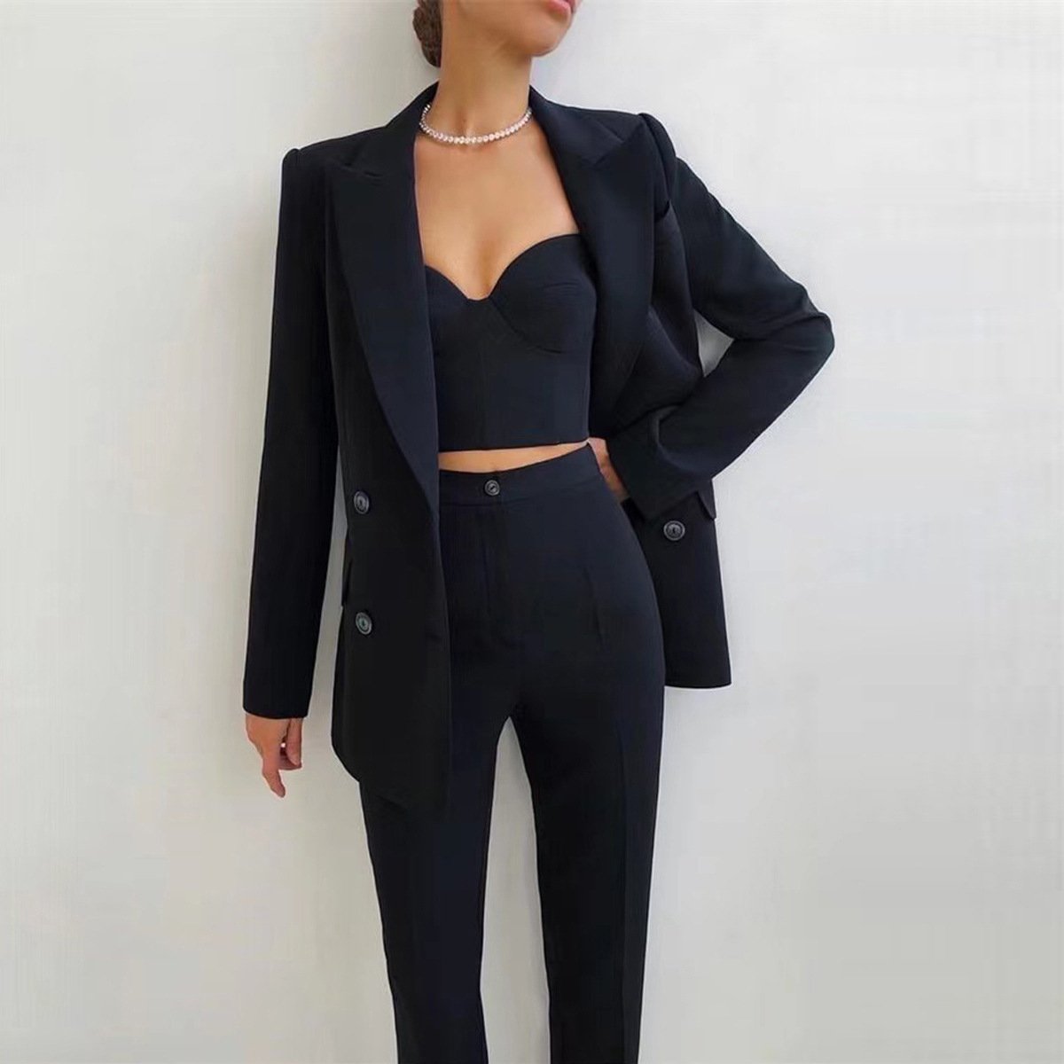 Women's Suits Sets New Arrivals 2024 High Quality Casual Fashion Women Business Suit Bra Blazer Pants Three Pieces Sets