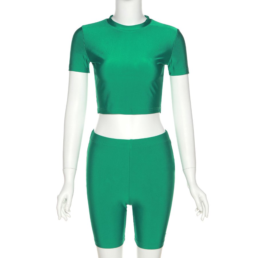 womens sets Summer leisure women's sports suit Short Sleeve Crop Tops Stretchy Sheath Active Biker Shorts 2 Piece set women