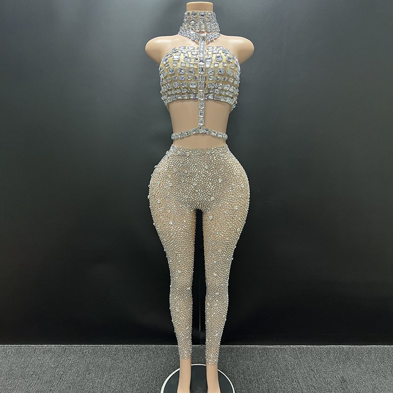 Novance Y3745 Dropshipping Products 2024 Sleeveless Rhinestone Plus Size Women's Sets Summer Luxury Elegant Crop Tops For Women