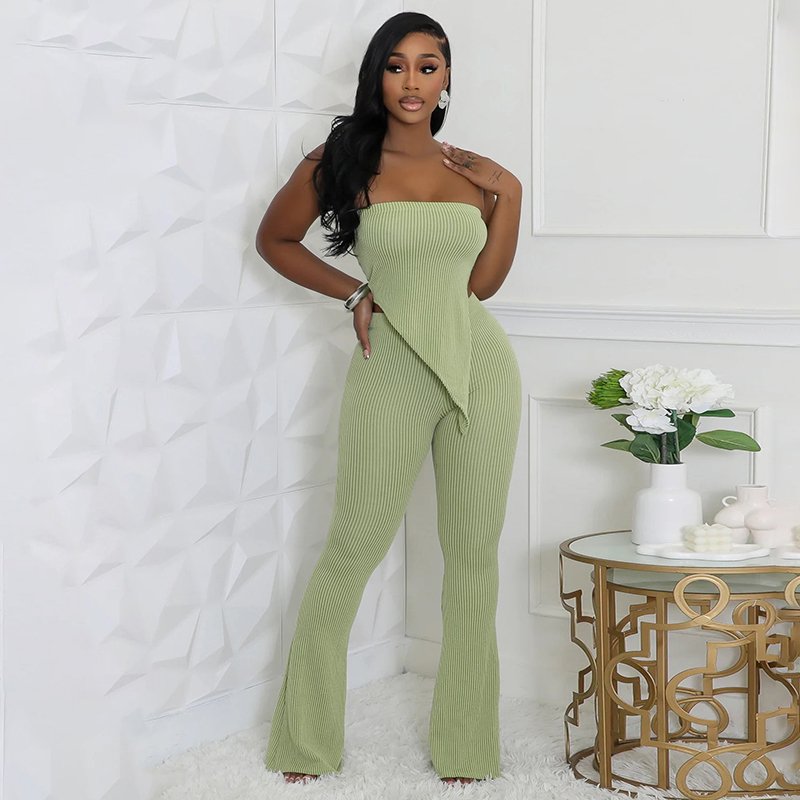 51861 Slim Fit 2 Piece Flare Pant Set Lounge Wear Women's Set