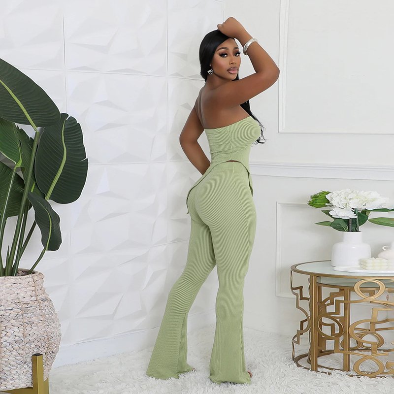 51861 Slim Fit 2 Piece Flare Pant Set Lounge Wear Women's Set