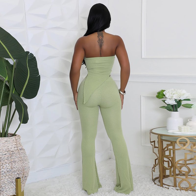 51861 Slim Fit 2 Piece Flare Pant Set Lounge Wear Women's Set