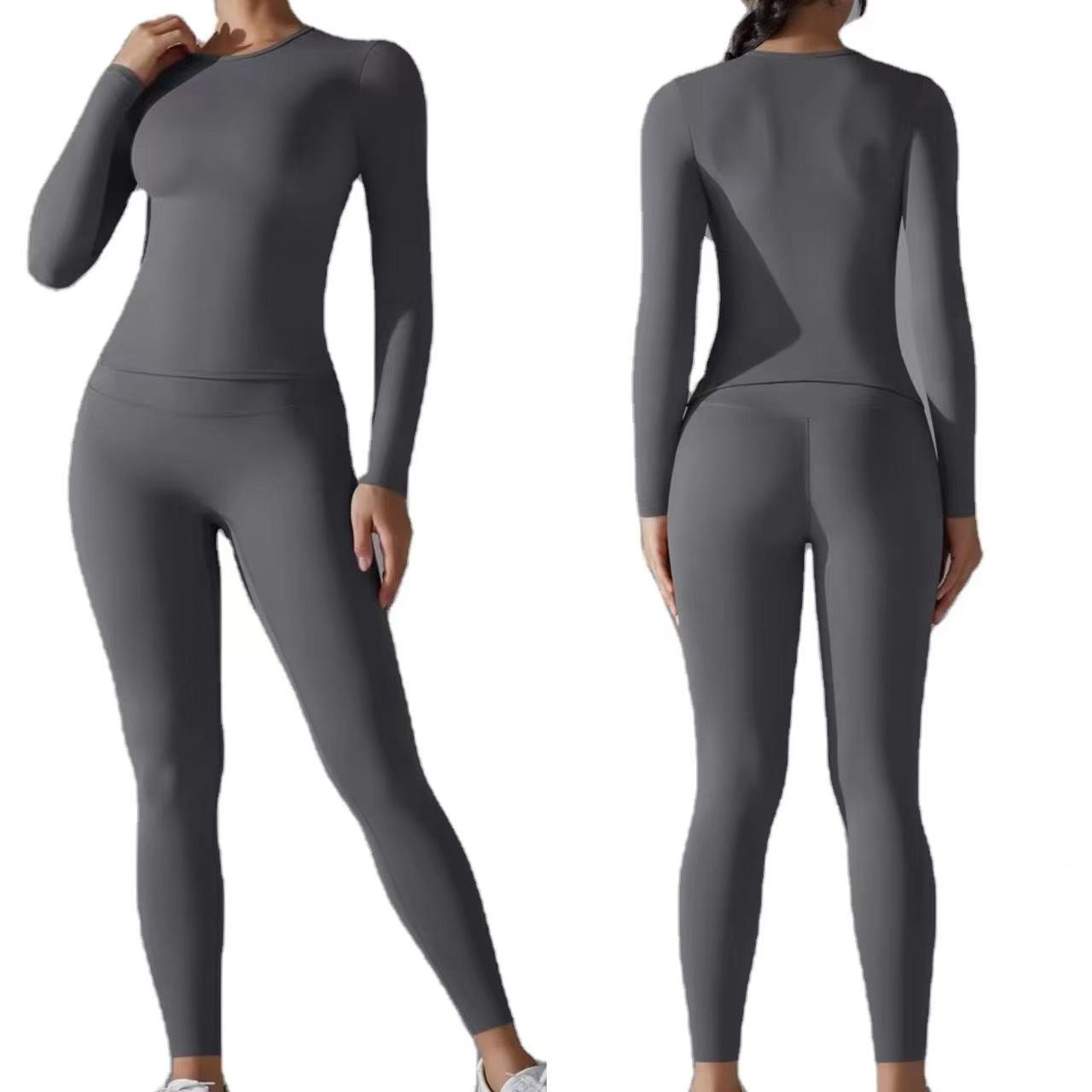 pink blank wholesale women's sets polyamide long sleeve t-shirt and legging two 2 pieces gym fitness sets autumn women clothing