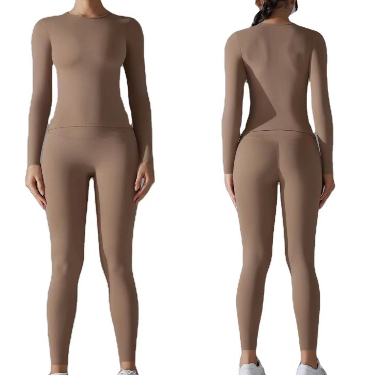 pink blank wholesale women's sets polyamide long sleeve t-shirt and legging two 2 pieces gym fitness sets autumn women clothing
