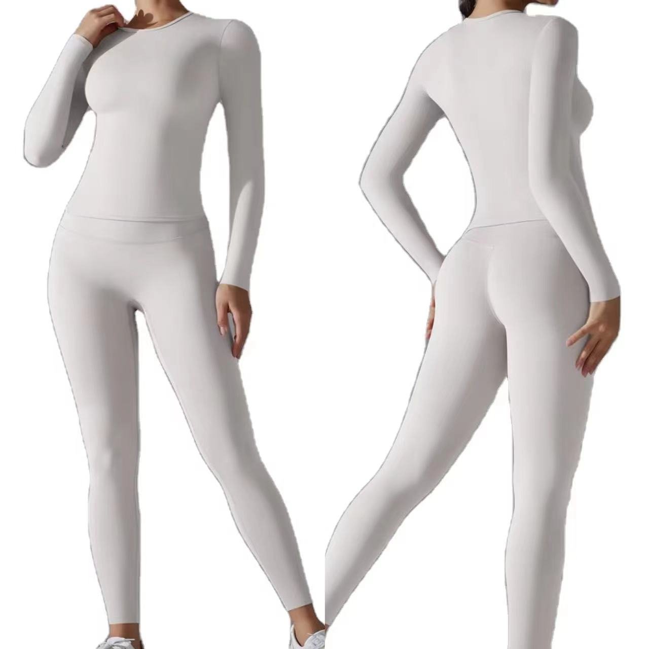 pink blank wholesale women's sets polyamide long sleeve t-shirt and legging two 2 pieces gym fitness sets autumn women clothing