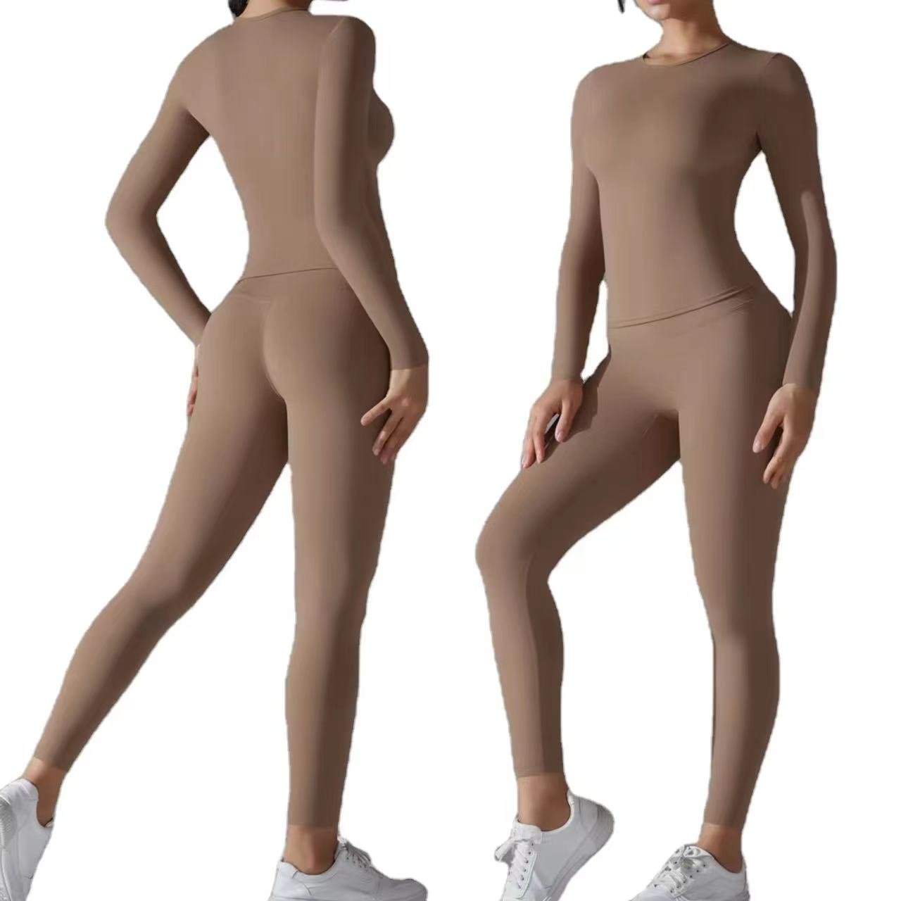 pink blank wholesale women's sets polyamide long sleeve t-shirt and legging two 2 pieces gym fitness sets autumn women clothing