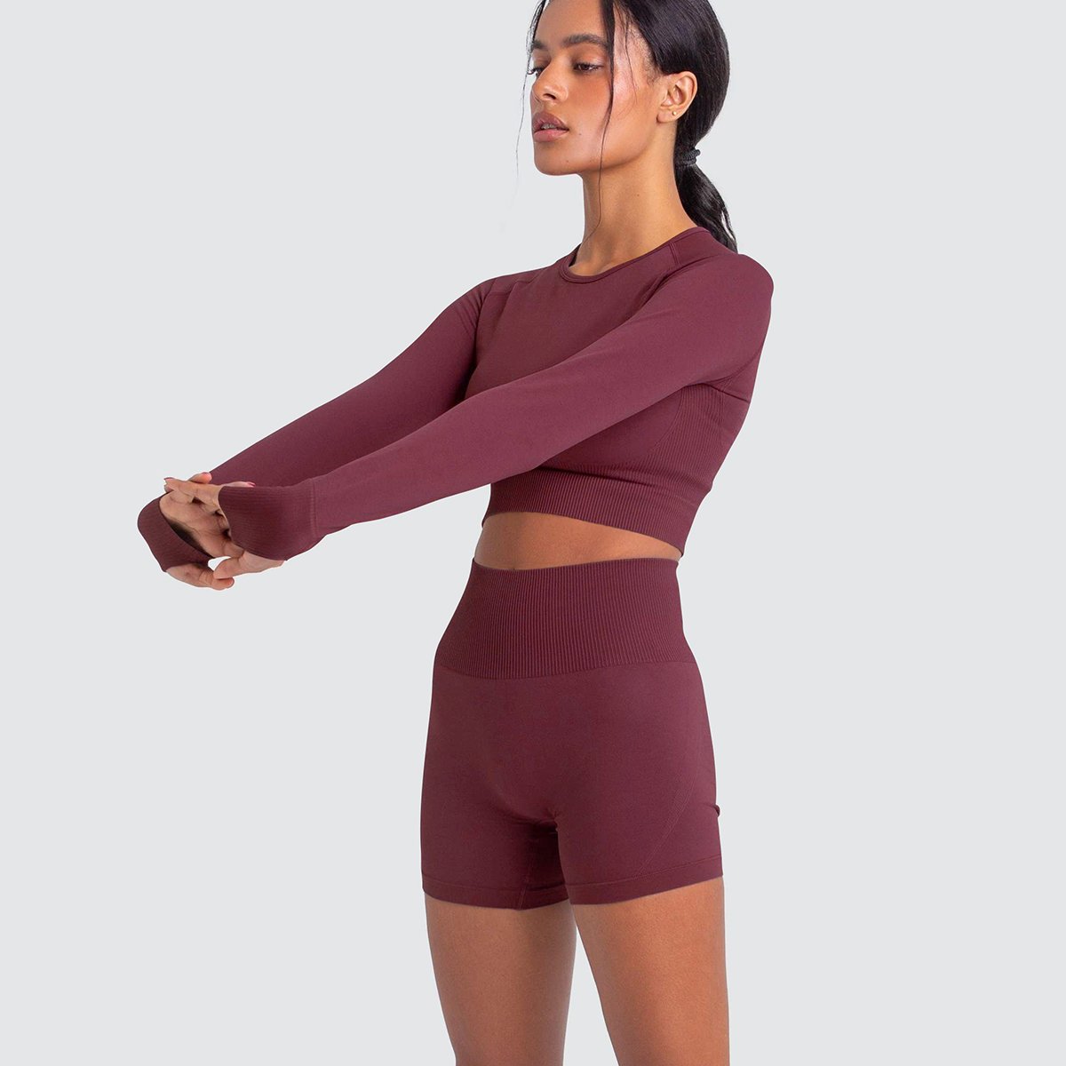 New Seamless 2 Piece Set Solid Color High Elasticity Tight Workout Gym Fitness Yoga Women's Sets