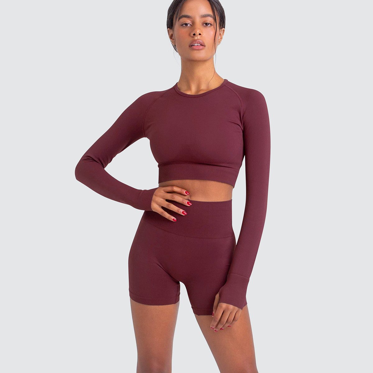 New Seamless 2 Piece Set Solid Color High Elasticity Tight Workout Gym Fitness Yoga Women's Sets