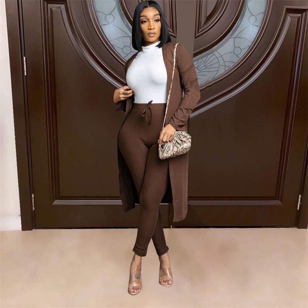 2022 new arrival set fall fall long coat 2 suit two piece pants Women's clothes sets