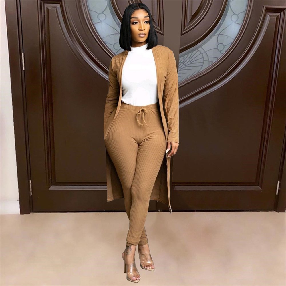 2022 new arrival set fall fall long coat 2 suit two piece pants Women's clothes sets