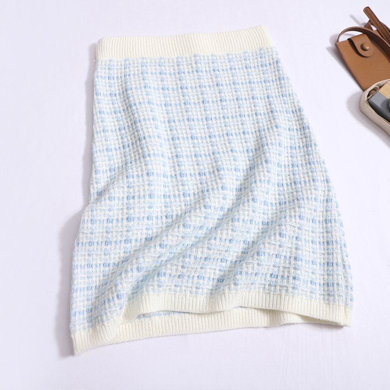 Wholesale 2024 Autumn New Style Fashionable Temperament Knitted Round Neck Cardigan Plaid Skirt Women's Set