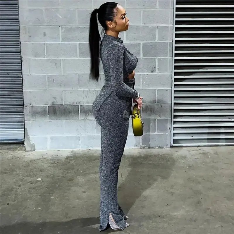 cross border Autumn two-piece suit navel hollow-out trousers business fashion suits for women